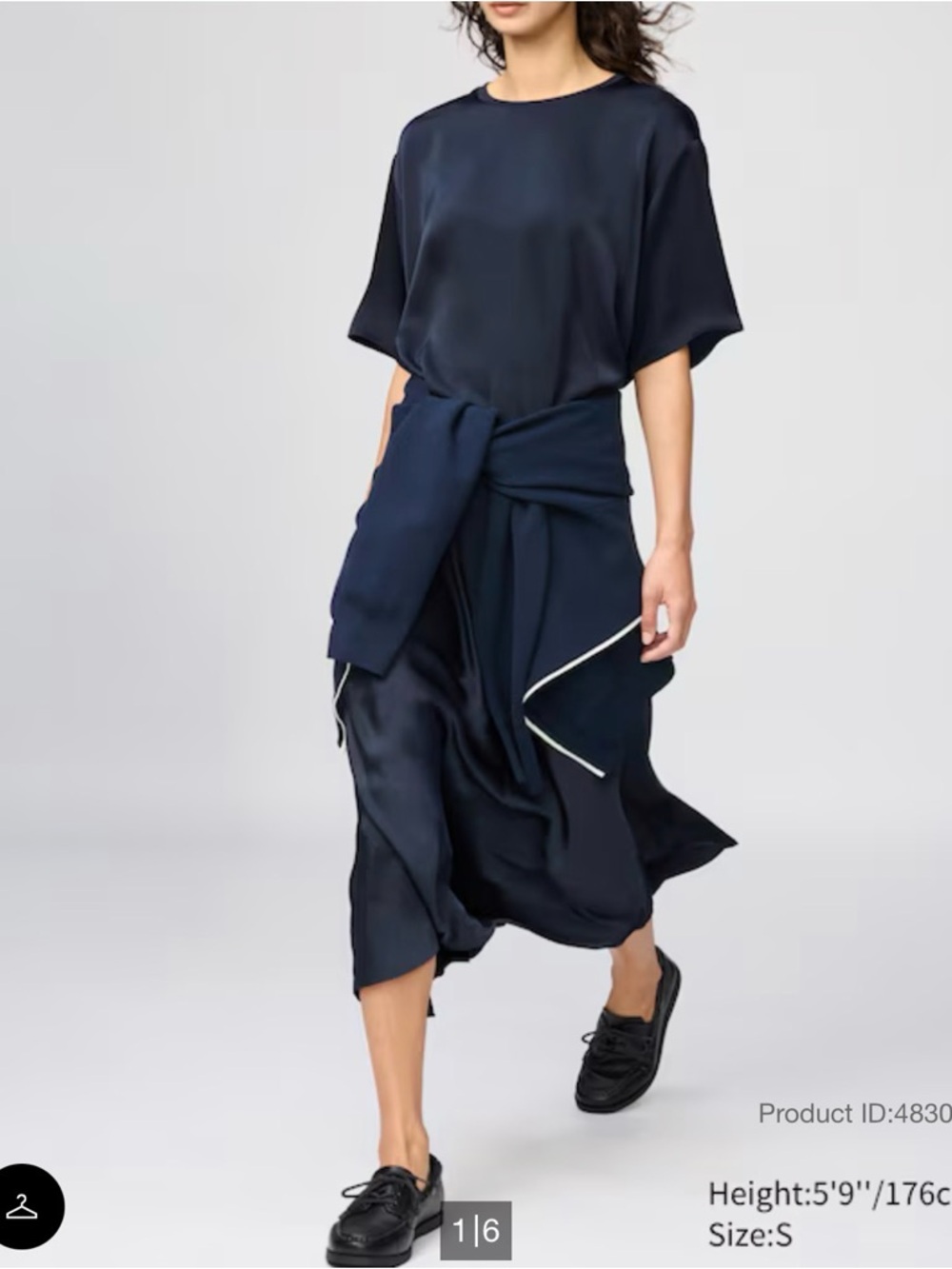 Uniqlo Navy Satin Midi Skirt - Navy size medium